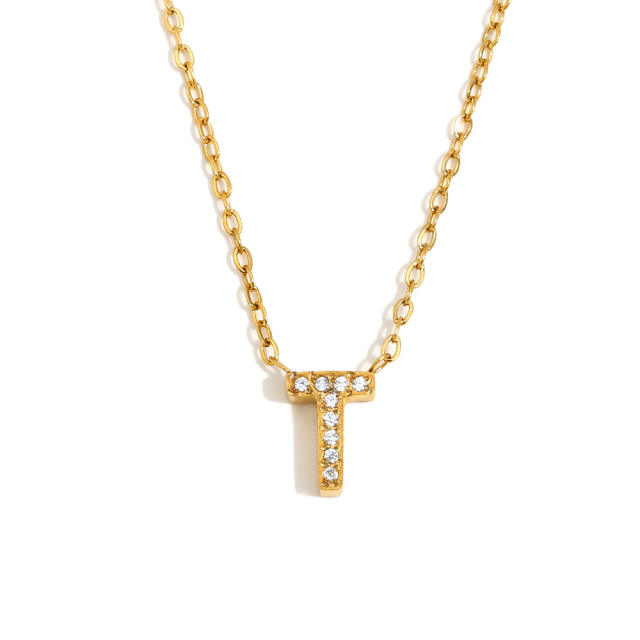 Dainty diamond initial letter stainless steel necklace