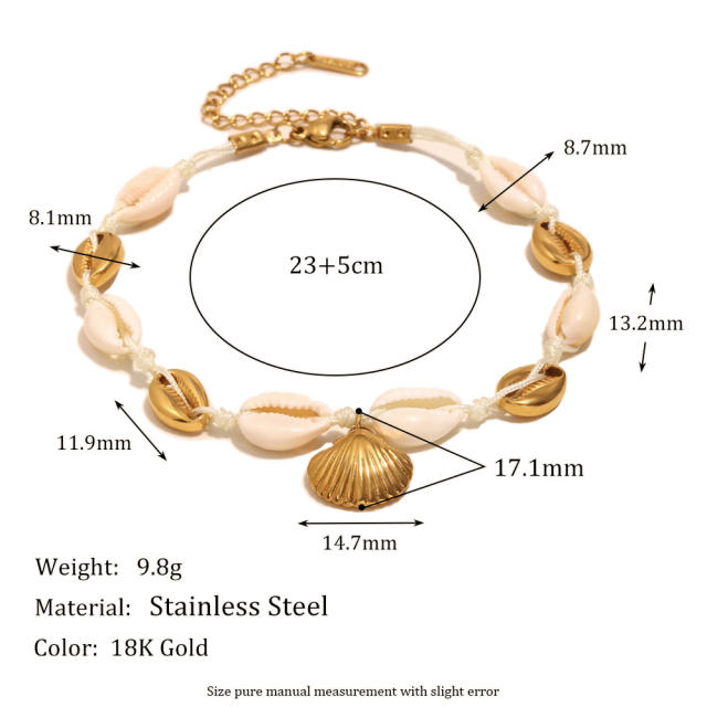 18KG stainless steel shell charm beach anklet