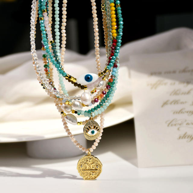 Spring Summer Color Crystal Beaded Necklace Women's Color-free Natural Freshwater Pearl Necklace