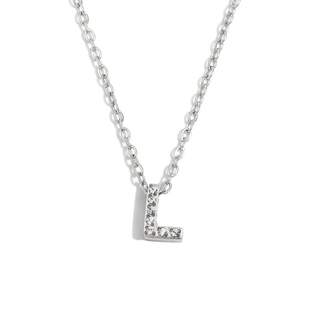 Dainty diamond initial letter stainless steel necklace
