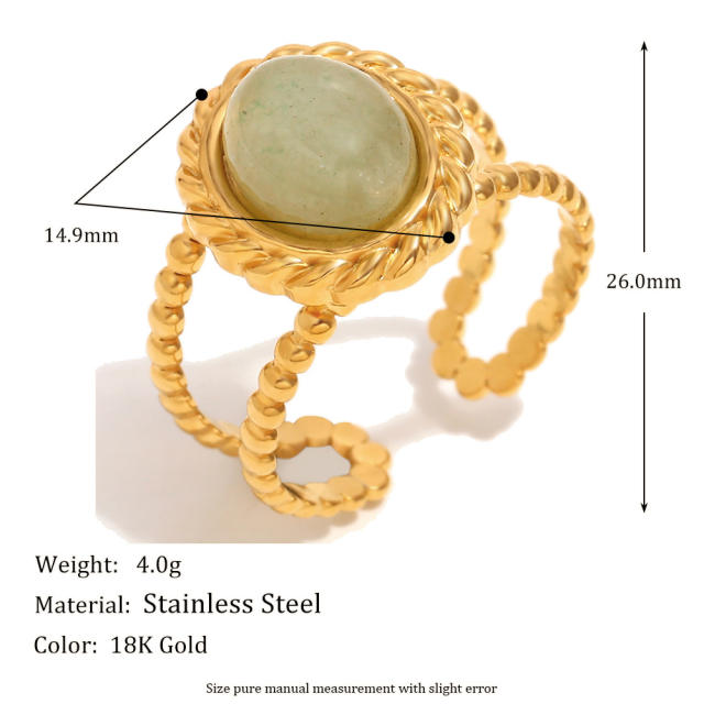 18KG oval natural stone stainless steel rings vacation jewelry