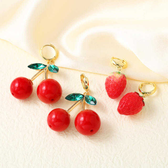 Hot fruit ins style red cherry strawberry pendant earrings