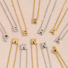 Dainty diamond initial letter stainless steel necklace