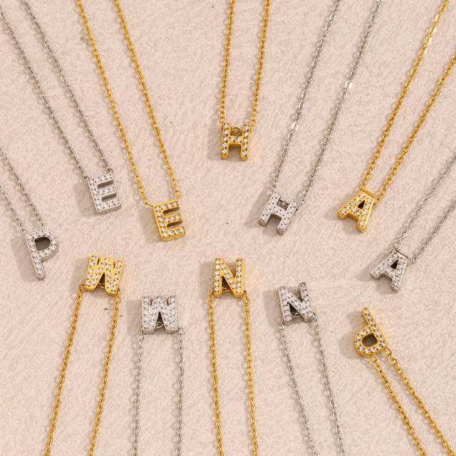 Dainty diamond initial letter stainless steel necklace