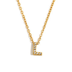 Dainty diamond initial letter stainless steel necklace
