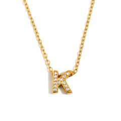Dainty diamond initial letter stainless steel necklace