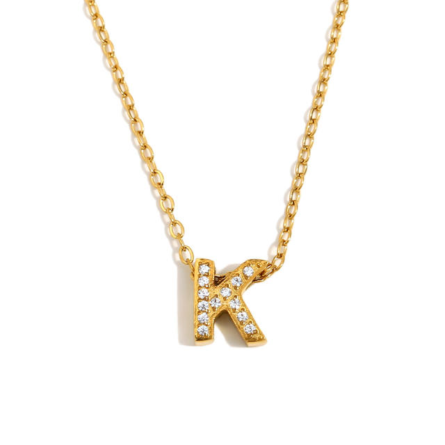 Dainty diamond initial letter stainless steel necklace
