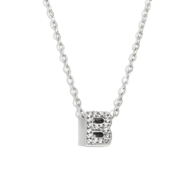 Dainty diamond initial letter stainless steel necklace