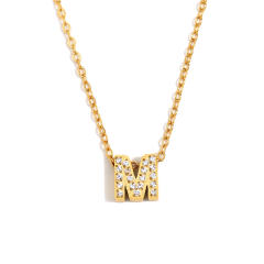 Dainty diamond initial letter stainless steel necklace