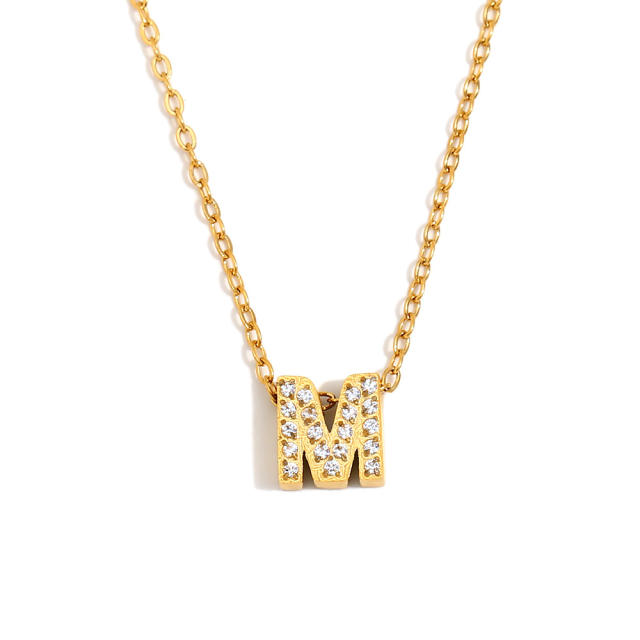 Dainty diamond initial letter stainless steel necklace