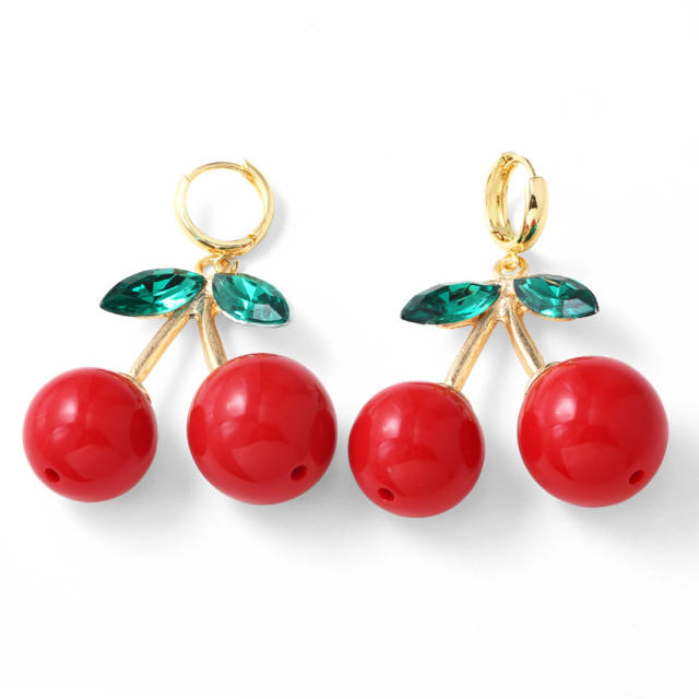 Hot fruit ins style red cherry strawberry pendant earrings