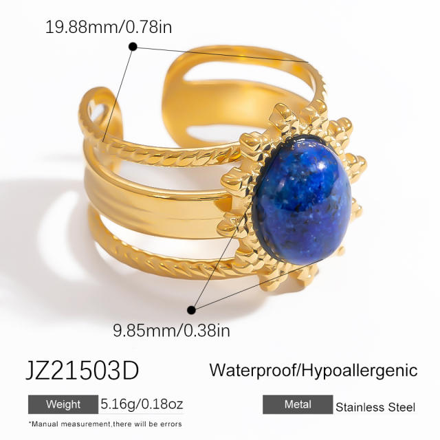 18k gold plated oval natural stone stainless steel rings for women