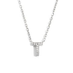 Dainty diamond initial letter stainless steel necklace