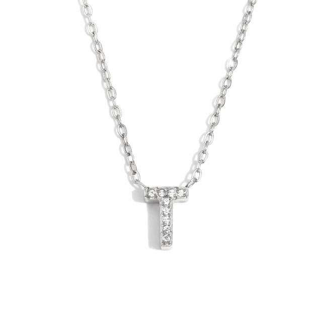 Dainty diamond initial letter stainless steel necklace