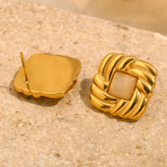 18KG opal stone statement square stainless steel earrings