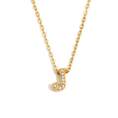 Dainty diamond initial letter stainless steel necklace