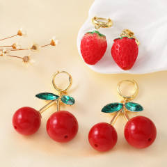 Hot fruit ins style red cherry strawberry pendant earrings