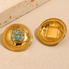 18KG natural stone round shape stainless steel earrings big earrings
