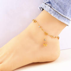 Fashion tassel design anklet zircon white shell butterfly flower love all-match non-fading stainless steel anklet
