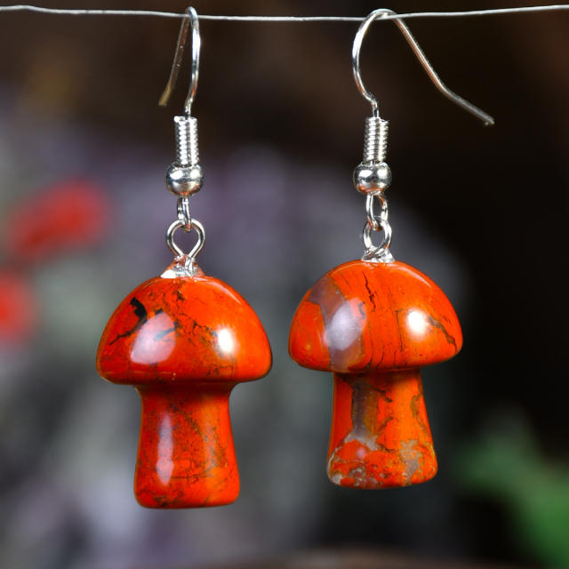Spring summer natural stone sweet mushroom earrings
