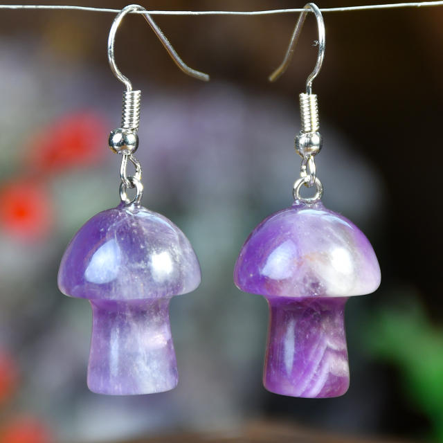 Spring summer natural stone sweet mushroom earrings