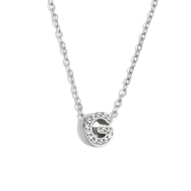 Dainty diamond initial letter stainless steel necklace