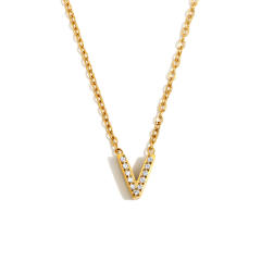 Dainty diamond initial letter stainless steel necklace