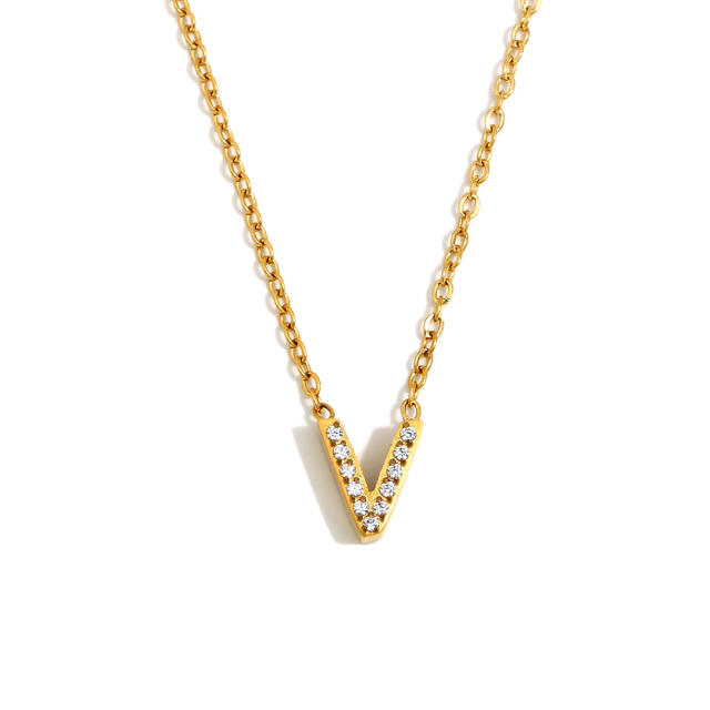 Dainty diamond initial letter stainless steel necklace
