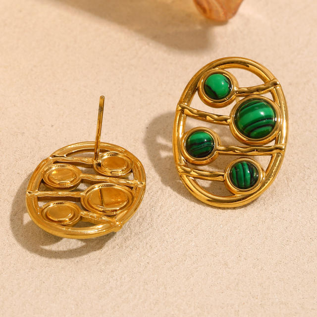 Boho malachite stone bead stainless steel earrings
