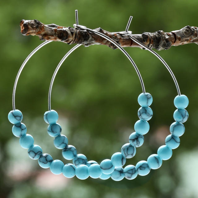 Y2K color natural stone bead hoop earrings