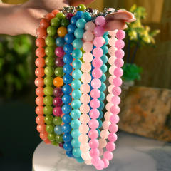 Spring New Multicolor 12mm Natural Stone Necklace Crystal Beaded necklace