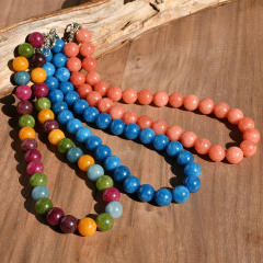 Spring New Multicolor 12mm Natural Stone Necklace Crystal Beaded necklace