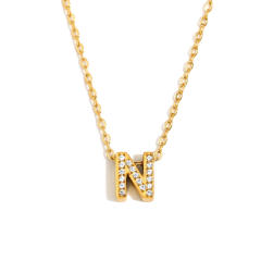 Dainty diamond initial letter stainless steel necklace