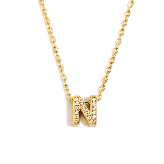 Dainty diamond initial letter stainless steel necklace