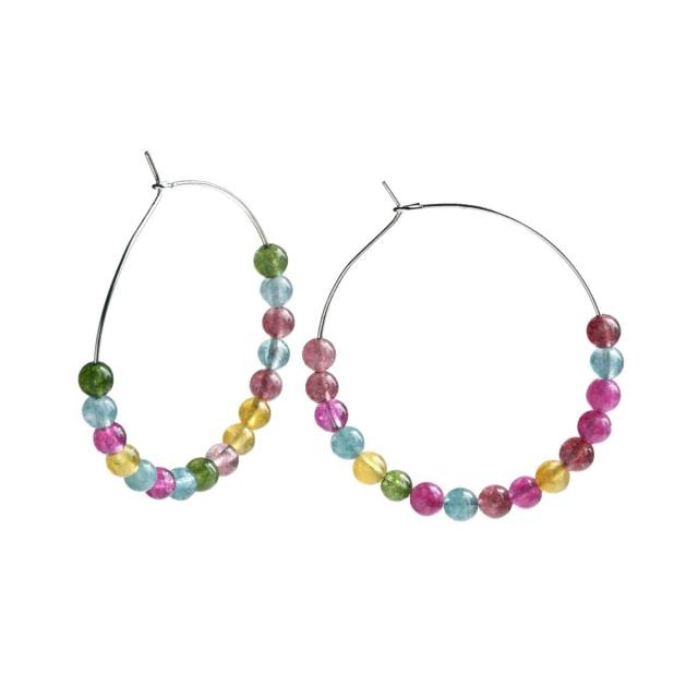 Y2K color natural stone bead hoop earrings