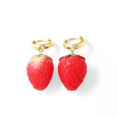 Hot fruit ins style red cherry strawberry pendant earrings
