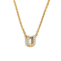 Dainty diamond initial letter stainless steel necklace