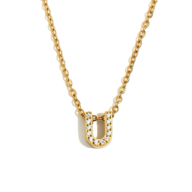 Dainty diamond initial letter stainless steel necklace