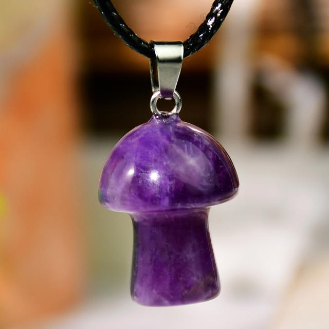 2025 Spring Design Natural Stone Mushroom Pendant Necklace