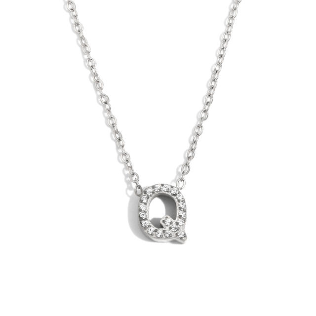 Dainty diamond initial letter stainless steel necklace