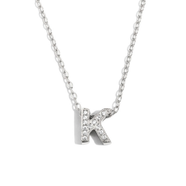 Dainty diamond initial letter stainless steel necklace