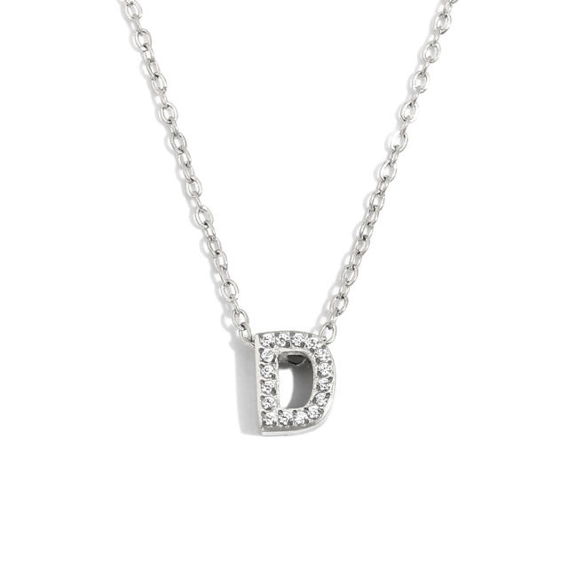 Dainty diamond initial letter stainless steel necklace