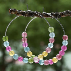 Y2K color natural stone bead hoop earrings