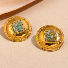 18KG natural stone round shape stainless steel earrings big earrings