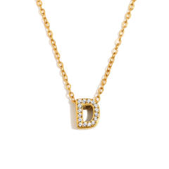 Dainty diamond initial letter stainless steel necklace