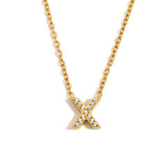 Dainty diamond initial letter stainless steel necklace