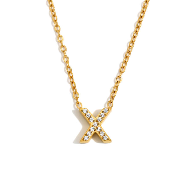 Dainty diamond initial letter stainless steel necklace