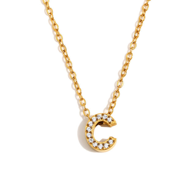 Dainty diamond initial letter stainless steel necklace