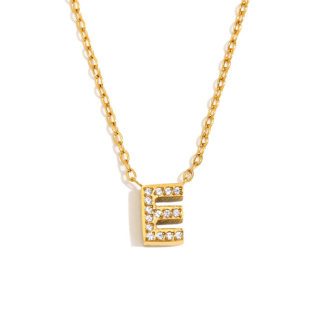 Dainty diamond initial letter stainless steel necklace