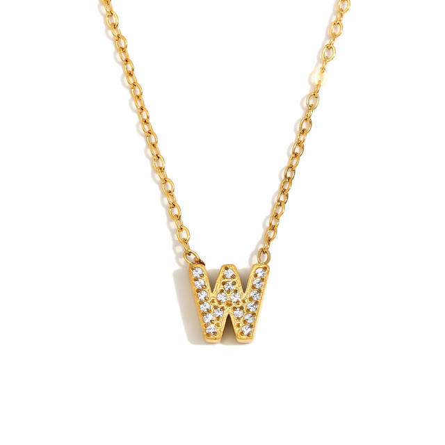 Dainty diamond initial letter stainless steel necklace